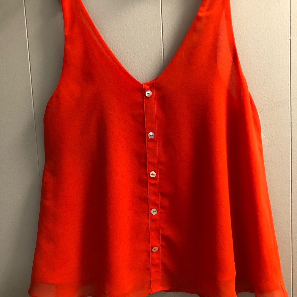 Sweet Wanderer Women's Tank Top Bright Orange size S sleeveless Button Accents